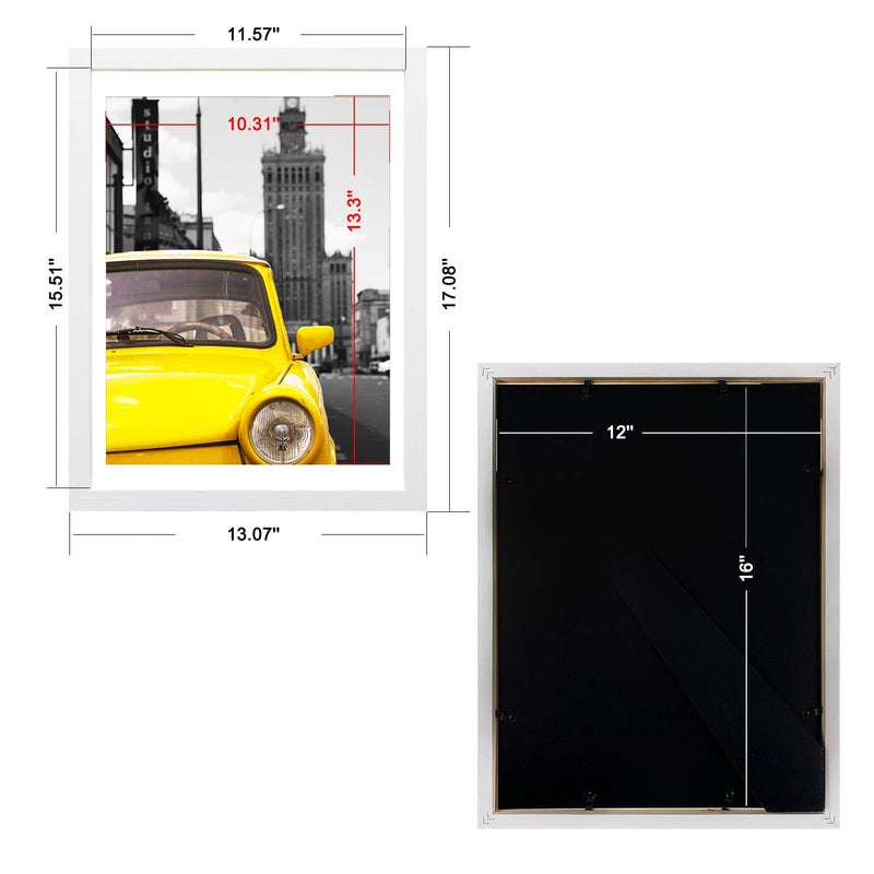 Emeyart 12x16 White Picture Frames Display 11x14 Documents with Mat or 12 x 16 Photo Without Mat Solid Wood Picture Frame for Living Room and Office Wall Decor - Image 2